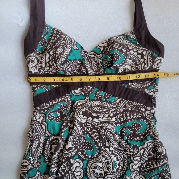 Y2K Whimsigoth Paisley Halter Dress With Tulle Hem Teal And Brown Medium - Picture 14 of 15